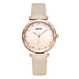 Subtle Sophistication: Sand Rose Goldtone Faux-Leather Strap Watch